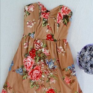 Nude Floral Strapless Dress